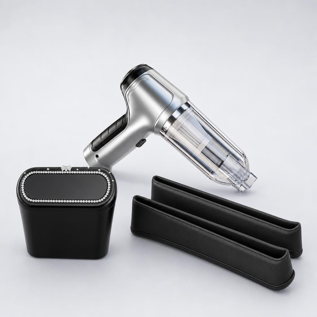 VoltDesk complete car cleaning kit: vacuum, trash can and seat gap fillers