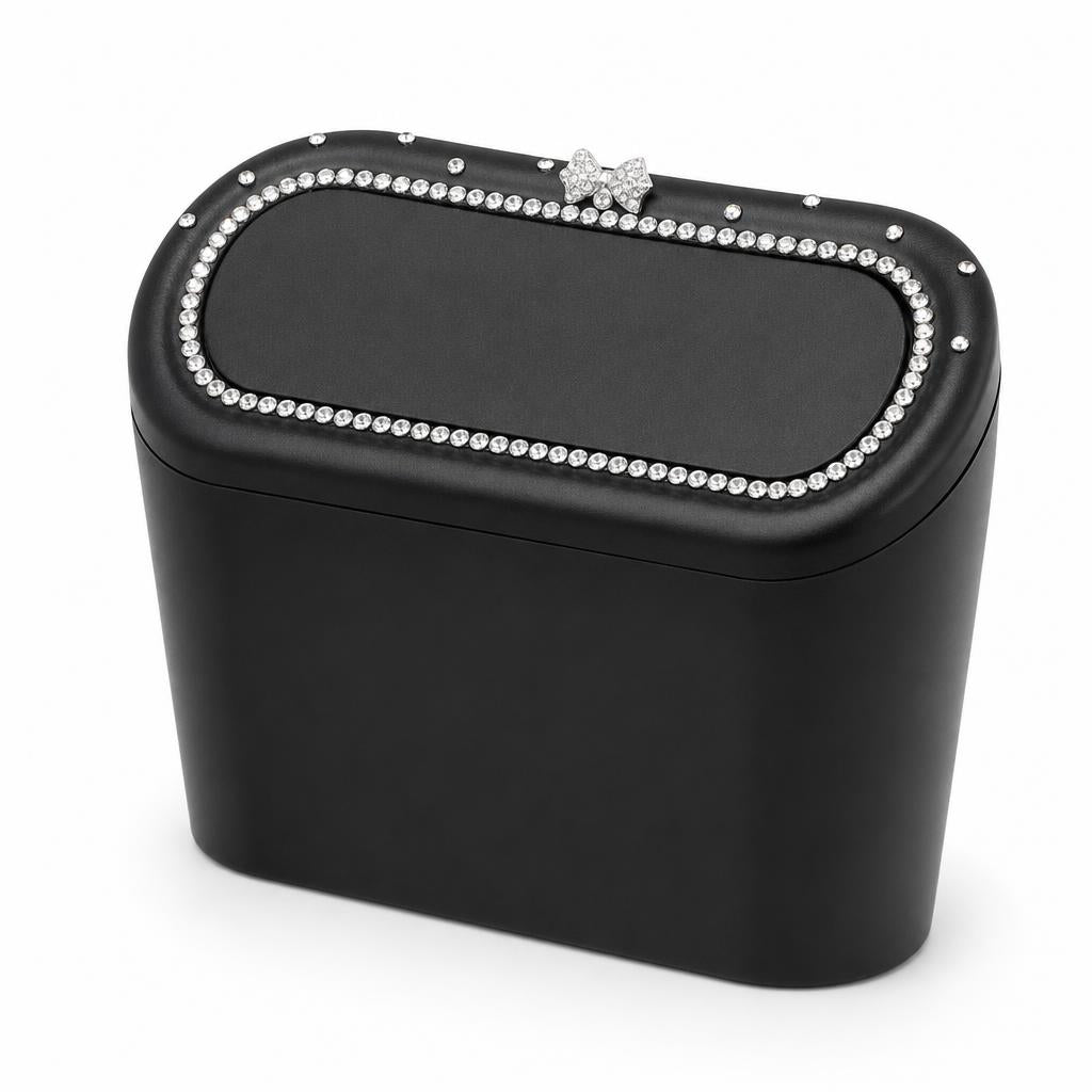 VoltDesk leakproof car trash can with rhinestone lid on white background