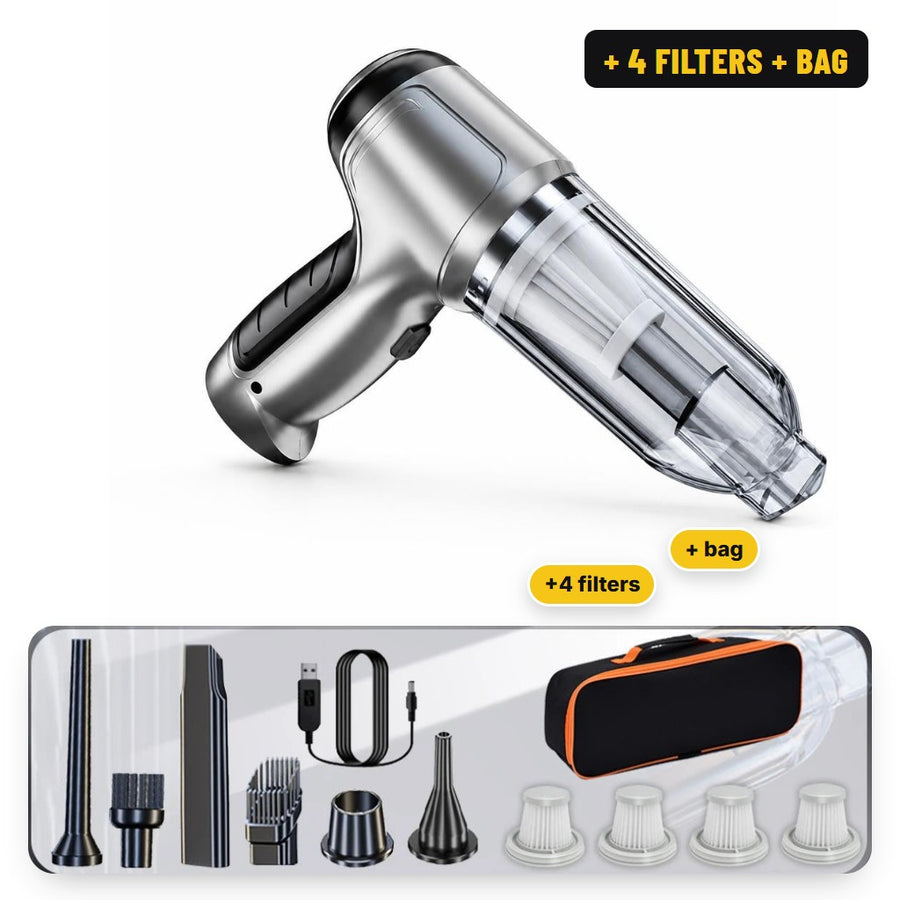 Standard kit plus 4 spare washable filters and a travel storage bag