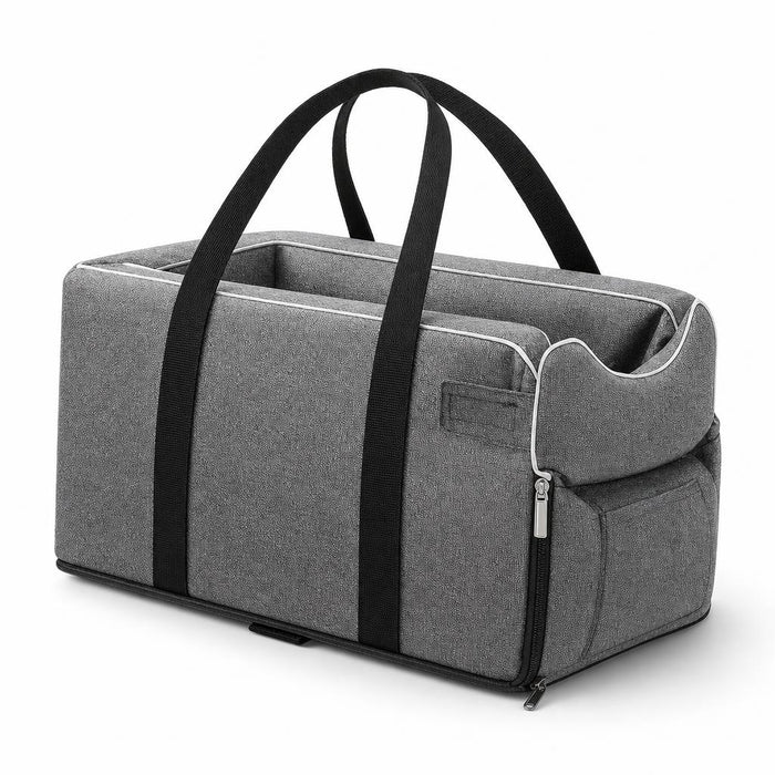 VoltDesk gray dog car seat bed with straps on white background