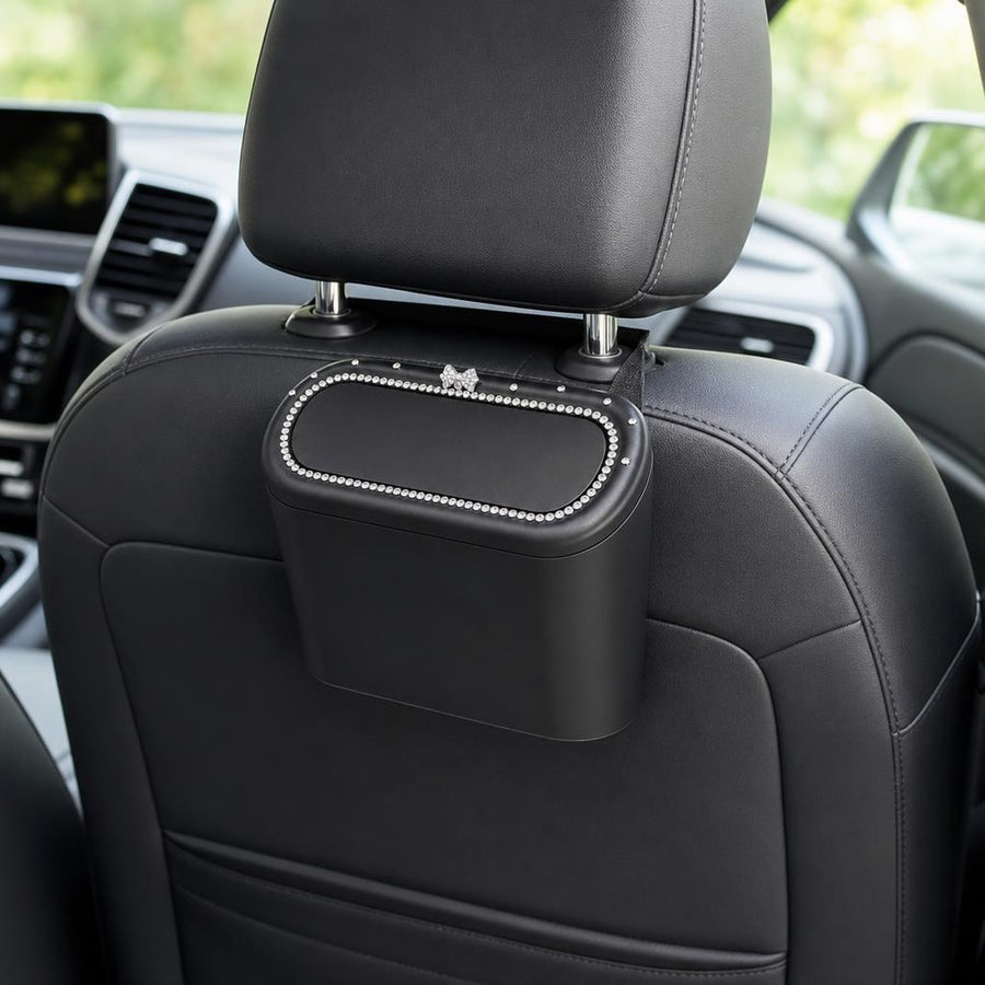 CleanSpace car trash can mounted on the back of a car headrest