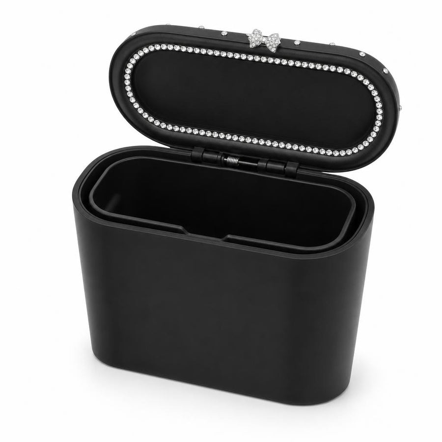 CleanSpace car trash can with lid open showing inner liner