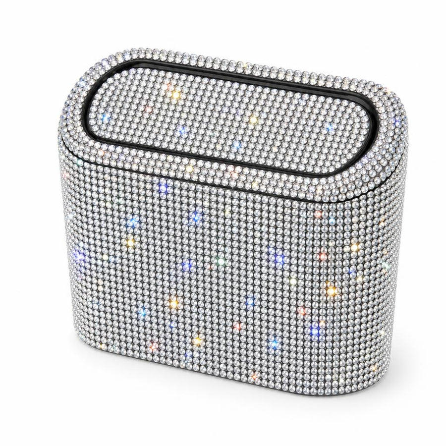 CleanSpace car trash can in white stone rhinestone crystal