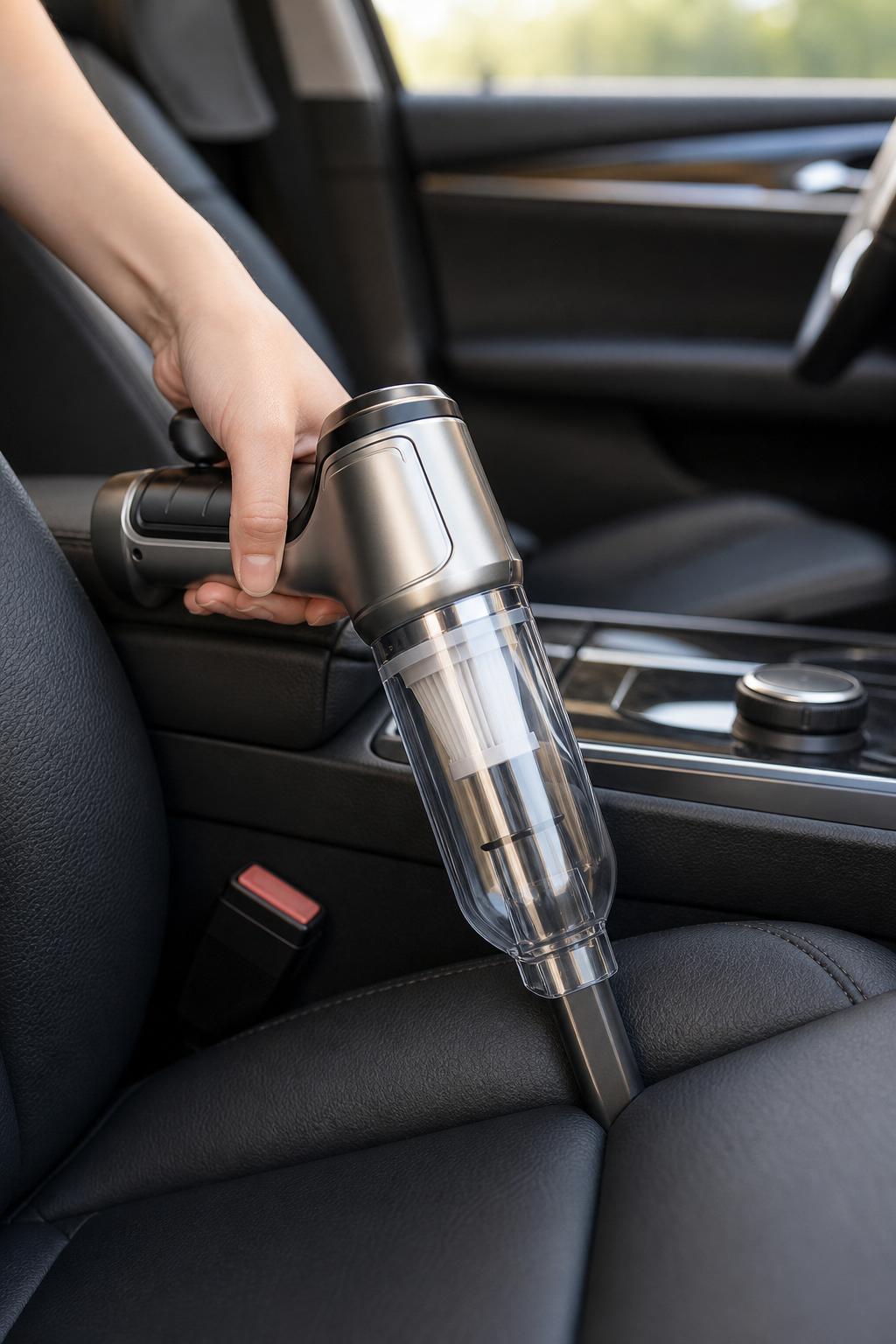 Cordless car vacuum in use